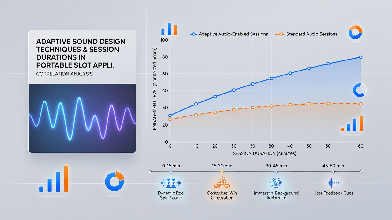 Comparative charts displaying session length variations tied to adaptive audio features in slot applications across global markets