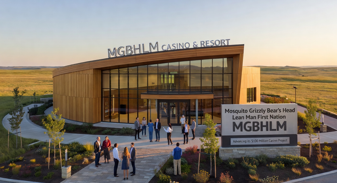 Community leaders and officials at the April 2026 meeting discussing casino project plans, with maps and renderings on display