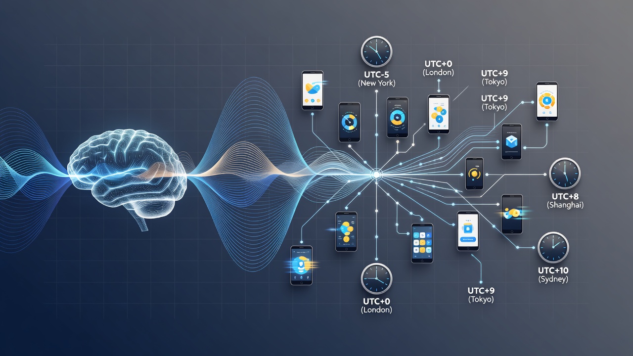 Users engaging with mobile chance simulation apps in different global environments showing ambient sound influences