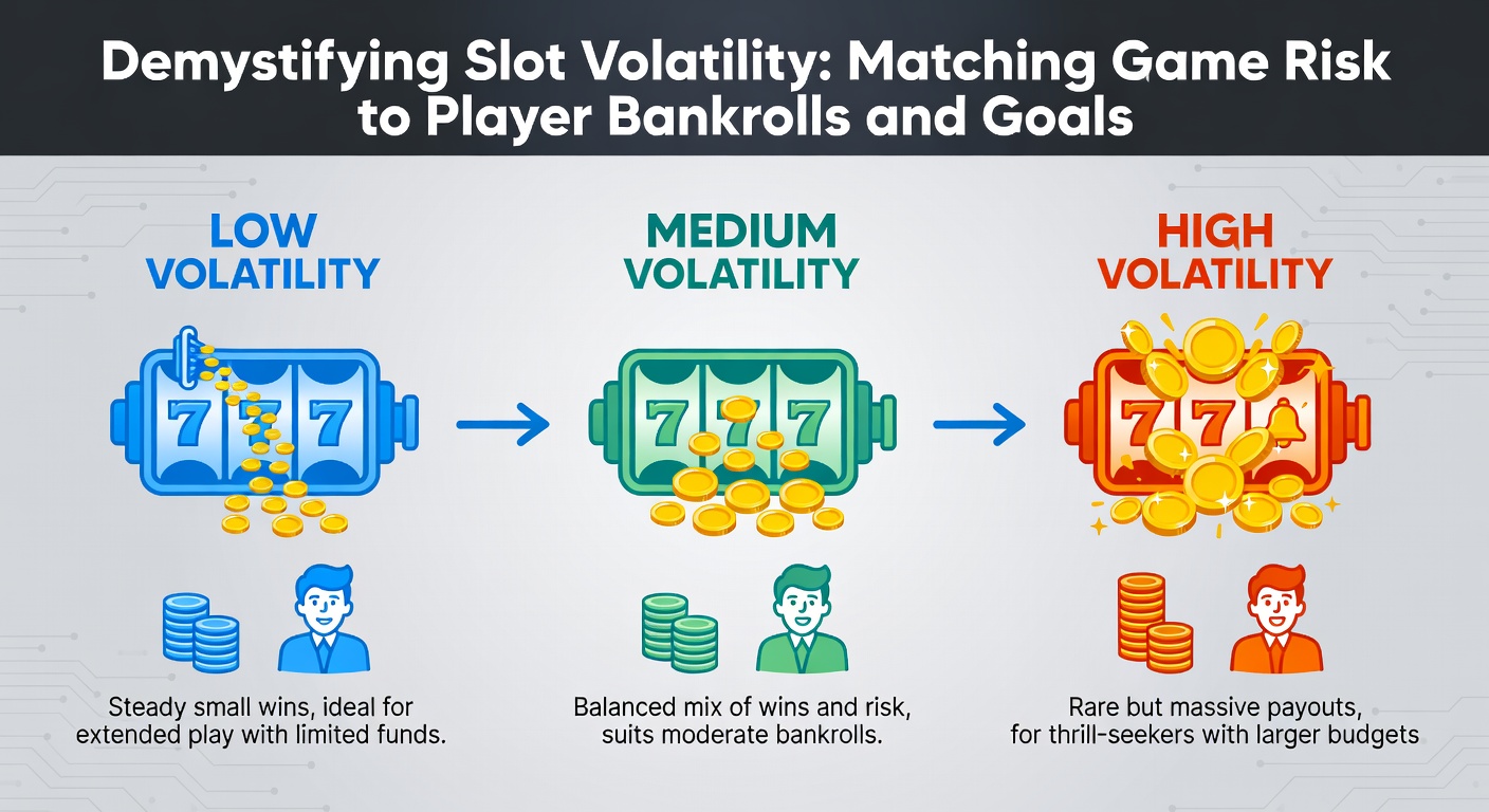 Colorful slot machine reels spinning with jackpot symbols aligning, illustrating volatility in action