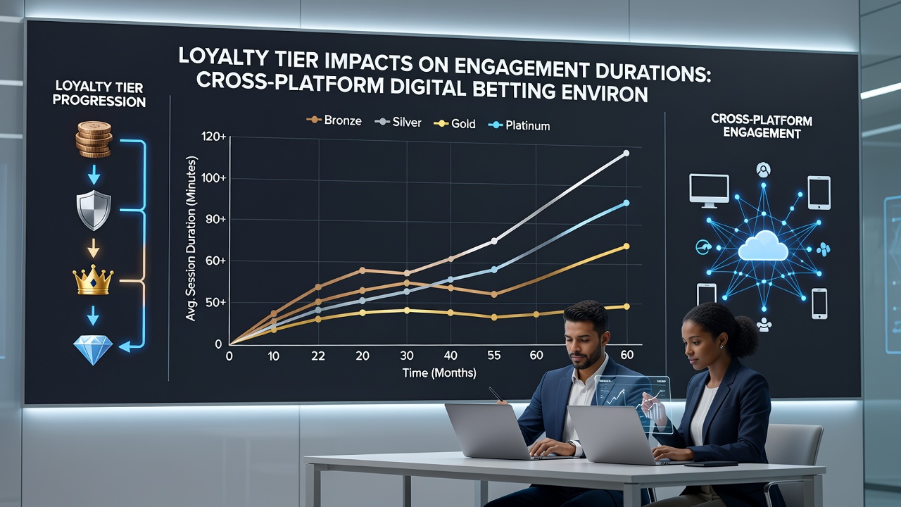 Analytics dashboard displaying engagement duration charts segmented by loyalty tier across mobile web and desktop platforms