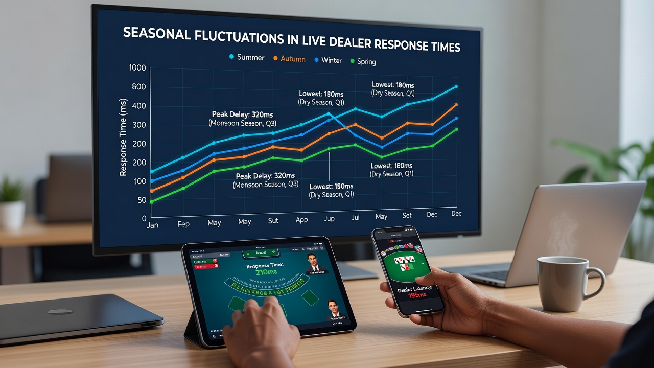 Live dealer interfaces on mobile devices showing network response metrics in emerging markets