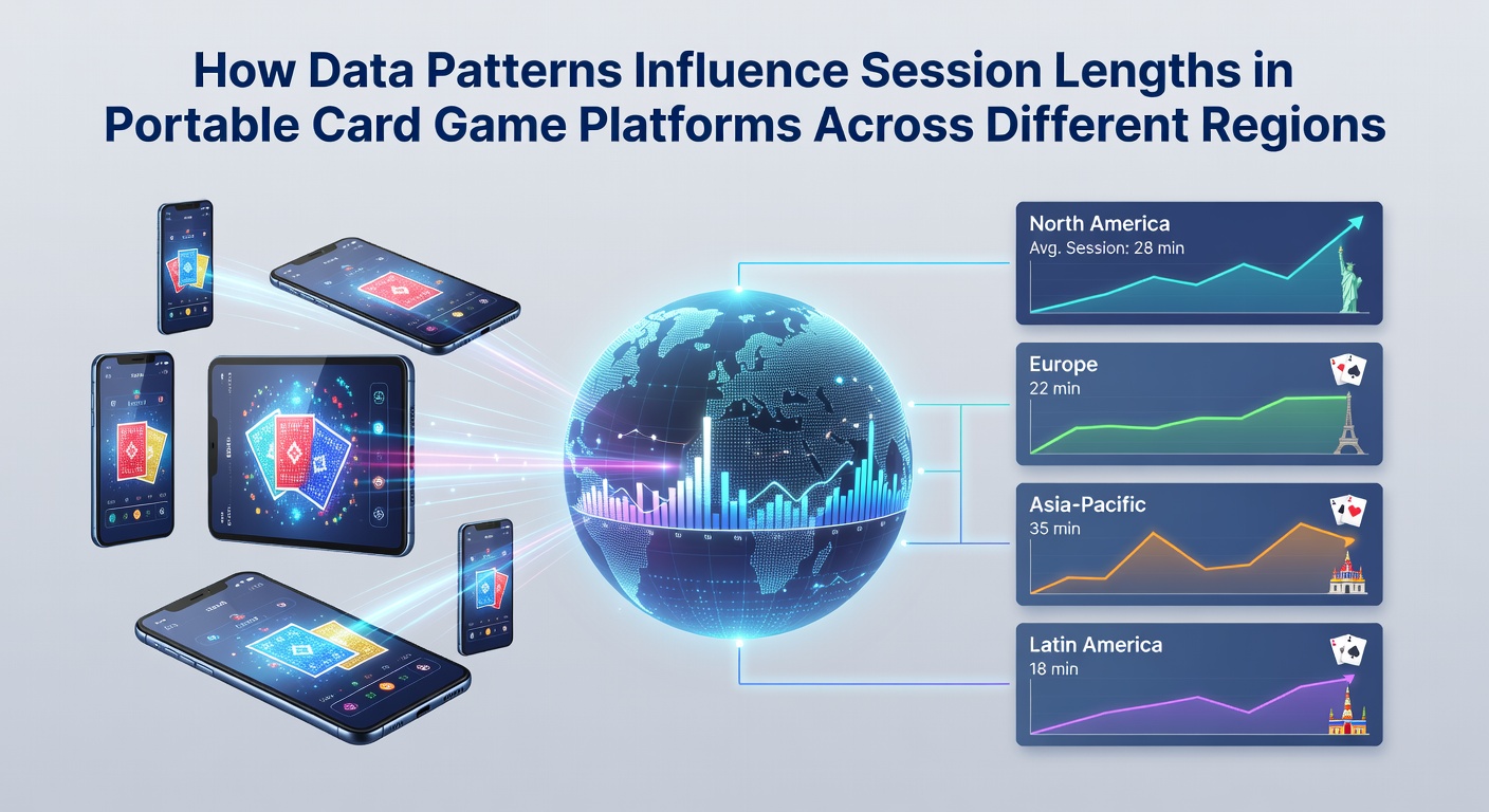 Data visualization showing session length variations in mobile card game platforms across global regions
