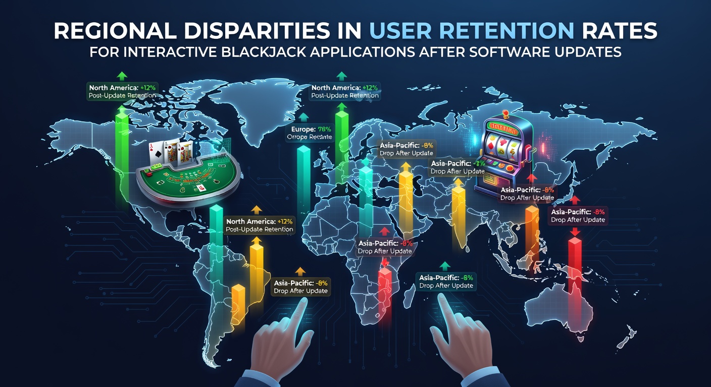 Map showing retention rate variations across global regions for blackjack apps post-update