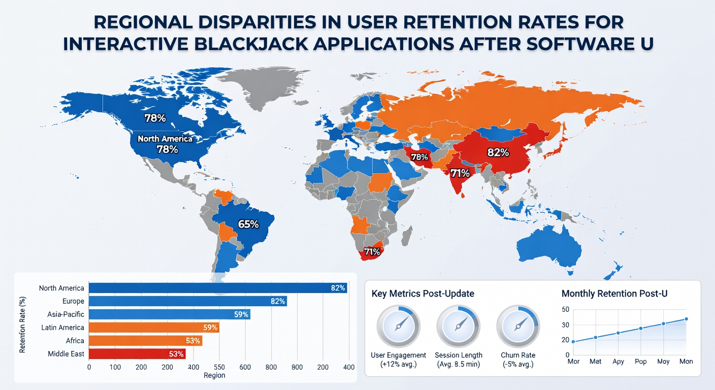 Graph comparing retention statistics for blackjack apps in different global markets following software updates