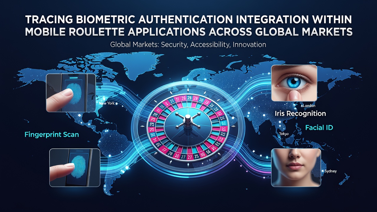 Biometric authentication interface in a mobile roulette application showing fingerprint and facial recognition options