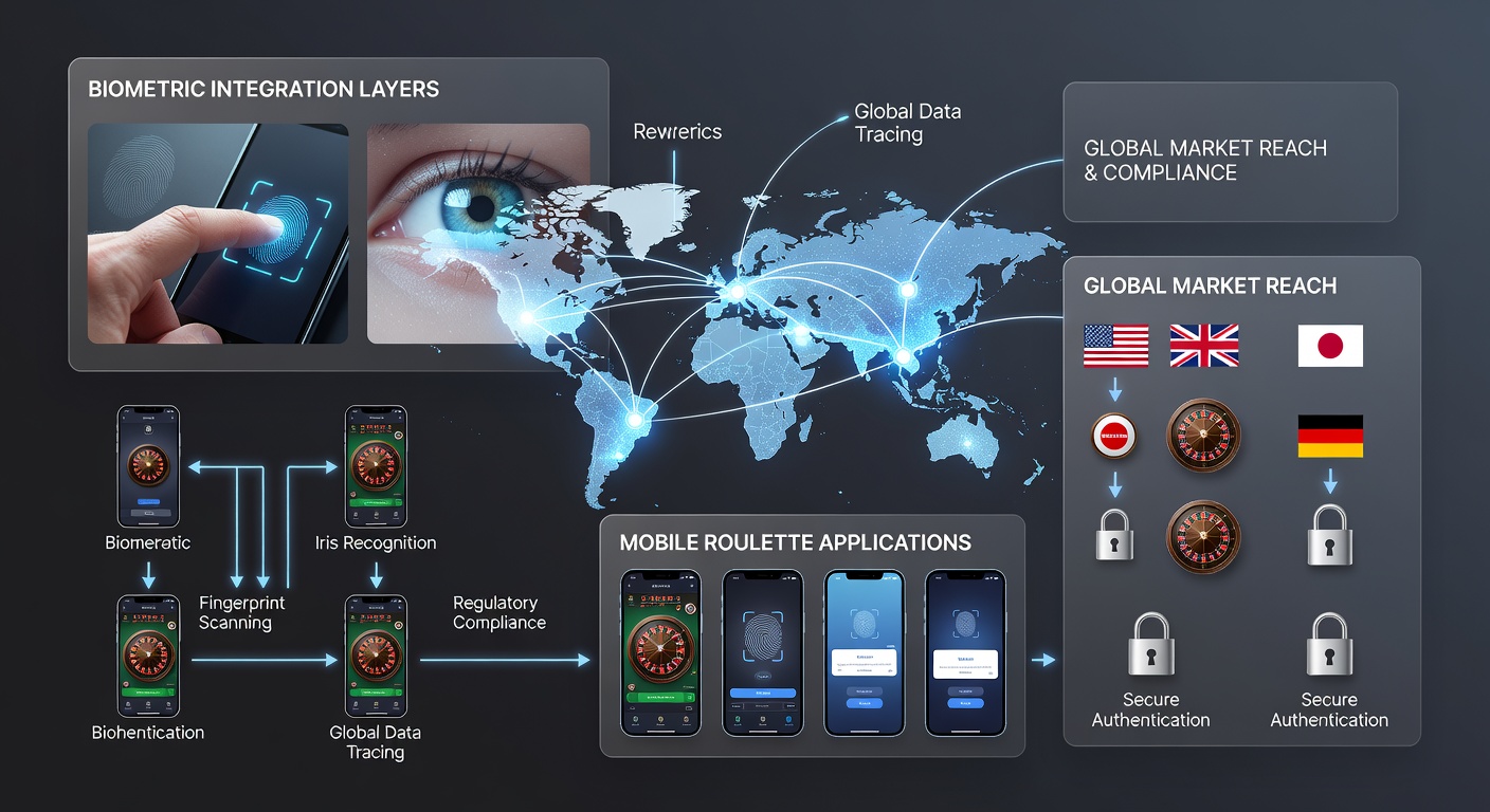 Global market map highlighting biometric integration zones for mobile roulette applications