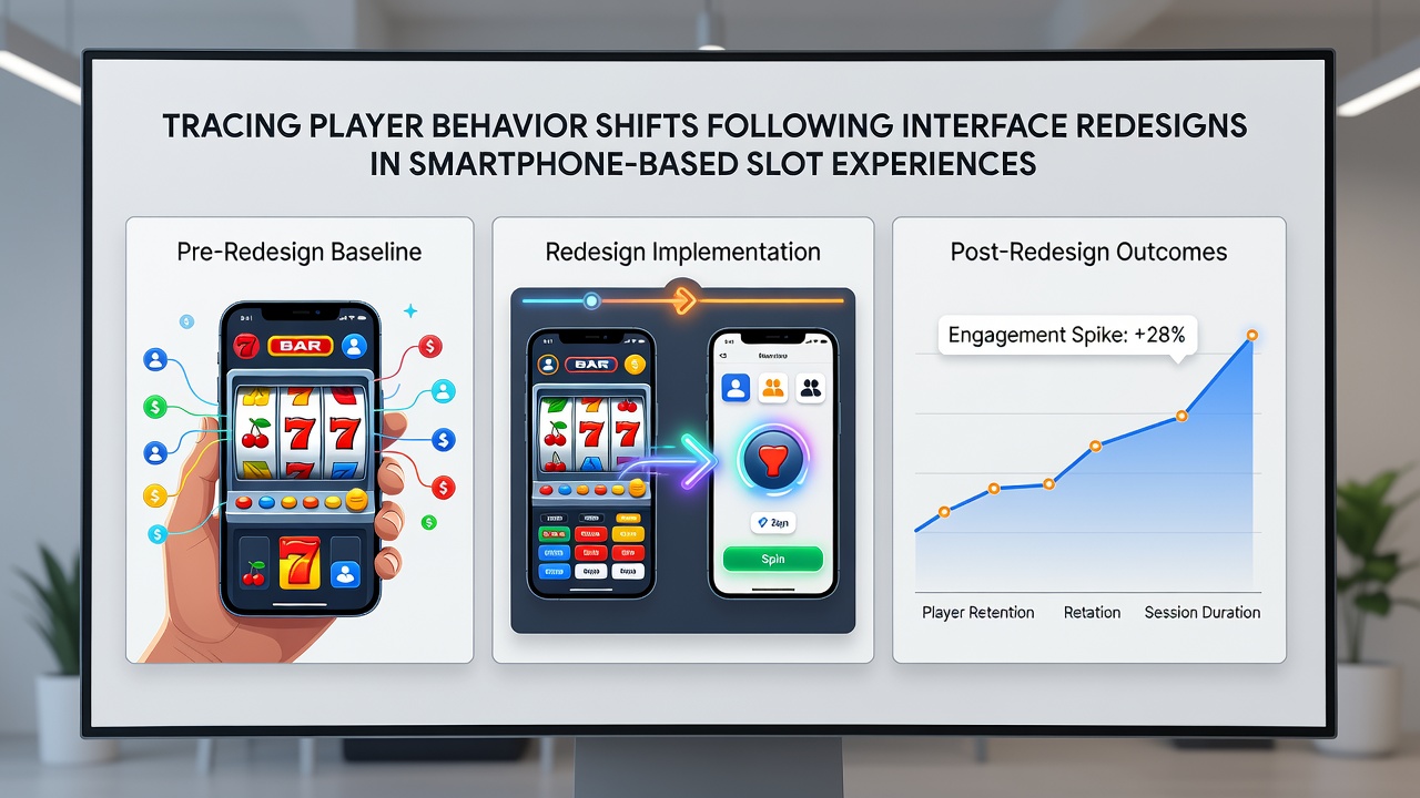 Analytics dashboard showing player engagement metrics before and after a slot interface update